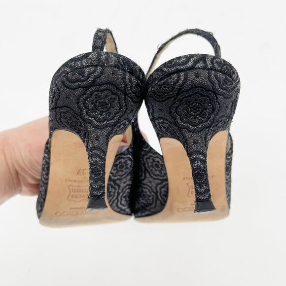 Vintage Jimmy Choo Gray Bow Crystal Pointed Toe Slingback Kitten Heel size IT 37 - Picture 8 of 12